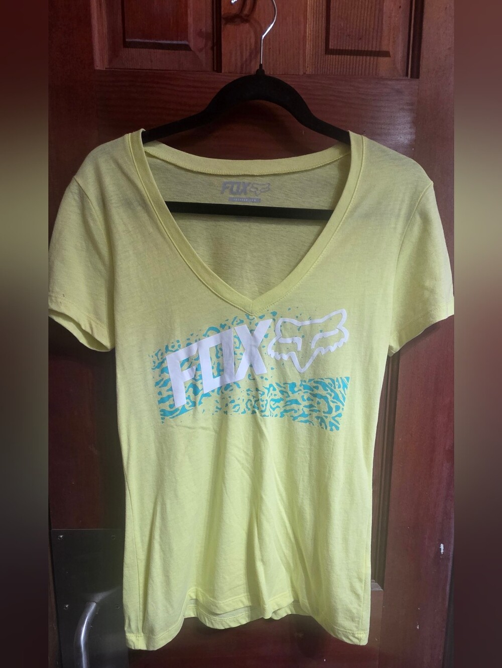 Fox Yellow V-Neck Tee with Blue Accent Logo